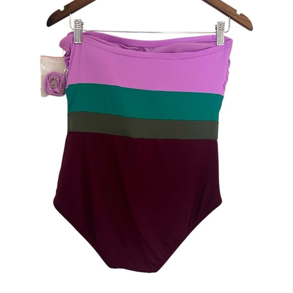 Kate Spade Women's Purple Striped Bandeau One-Piece Swimsuit Size Large - Picture 7 of 12